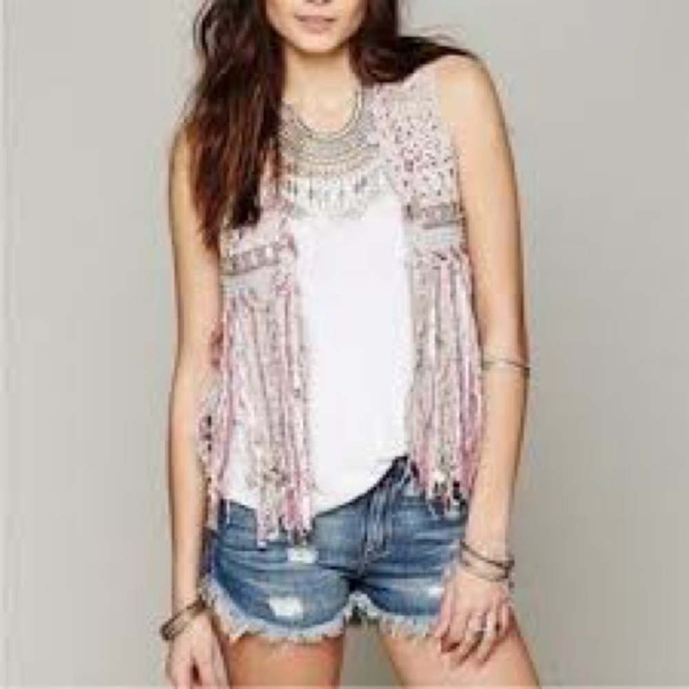 Free People A stitch in time rag fringe crotchet fringe vest